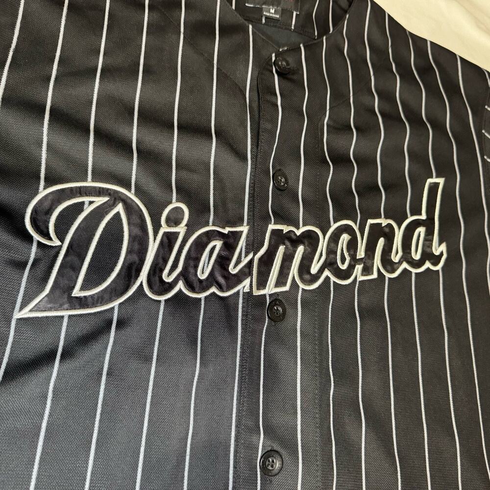 Diamond Supply Co Baseball Jersey Men's Medium Black Pinstripe 98 Button Up - Picture 4 of 7